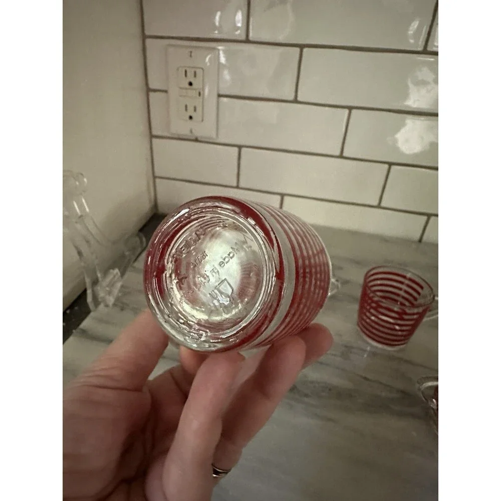 90s Ikea GODTA Red Stripe Espresso Cups Set of 4 Made in France Vintage VGC